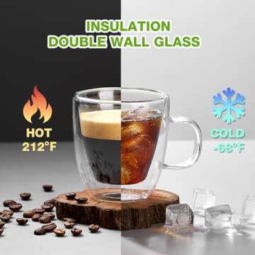 Mfacoy Glass Double Wall Insulated Espresso Cups (Set of 2), 5.4 oz Glass Espresso Shots Cup with Handle, Insulated Glasses Espresso Mugs, Small Coffee Cups, Espresso Shot Glass, Espresso Shot Glass