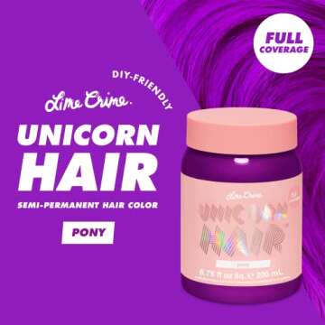 Lime Crime Full Coverage Unicorn Hair Dye, Pony (Violet Purple) - Damage-Free Semi-Permanent Hair Color Conditions & Moisturizes - Temporary Hair Tint Kit Has A Sugary Citrus Vanilla Scent - Vegan