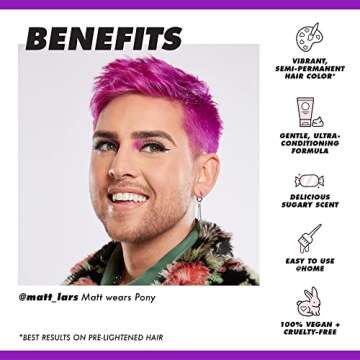 Lime Crime Full Coverage Unicorn Hair Dye, Pony (Violet Purple) - Damage-Free Semi-Permanent Hair Color Conditions & Moisturizes - Temporary Hair Tint Kit Has A Sugary Citrus Vanilla Scent - Vegan