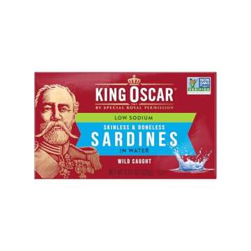 King Oscar Sardines in Water, 4.23 Ounce Cans (Pack of 12), Skinless & Boneless, Wild Caught Canned Sardines, Low Sodium