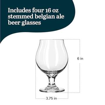 Libbey Craft Brews Classic Belgian Beer Glasses, Dishwasher Safe Beer Glasses Set of 4 for Belgian Ale, Tulip Beer Glasses