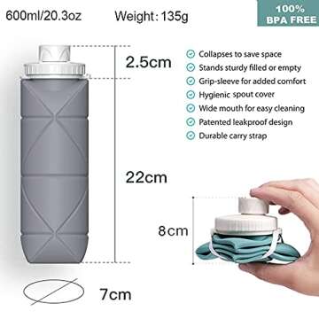 SPECIAL MADE Collapsible Water Bottles Cups Leakproof Valve Reusable BPA Free Silicone Foldable Travel Water Bottle Cup for Gym Camping Hiking Travel Sports Lightweight Durable (grey)