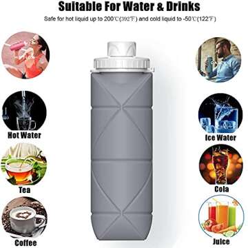 SPECIAL MADE Collapsible Water Bottles Cups Leakproof Valve Reusable BPA Free Silicone Foldable Travel Water Bottle Cup for Gym Camping Hiking Travel Sports Lightweight Durable (grey)