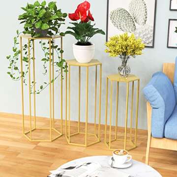 Wokceer Hexagon Pedestal Stand Cylinder Stands for Party 35.43" Set of 3 Nesting Display Cylinder Tables for Parties Wedding Living Room Patio Decor Gold