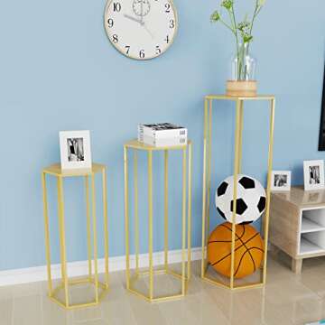 Wokceer Hexagon Pedestal Stand Cylinder Stands for Party 35.43" Set of 3 Nesting Display Cylinder Tables for Parties Wedding Living Room Patio Decor Gold