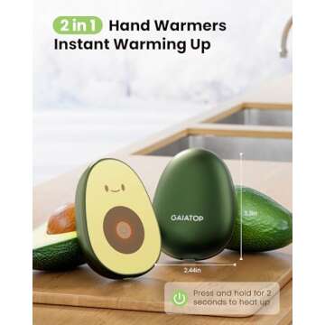 Gaiatop Hand Warmers Rechargeable 2 Pack, 4000 mAh Battery Avocados-Shaped Electric Hand Warmer with 2 PCS USB Cable, Reusable Portable Pocket Hand Heater Hot Hands Gifts for Women Men Camping Hunting