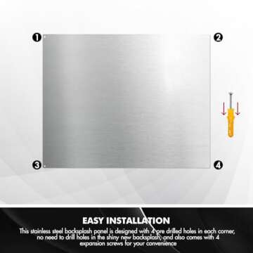 Micmi Stainless Steel Backsplash 24" x 30" Inch SS304 Reversible Ultra Flat Flushed Stove Metal Splatter Guard Range Hood Wall Shield for Kitchen Easy Clean Installation w/ 4 Pre Drilled Holes Screws