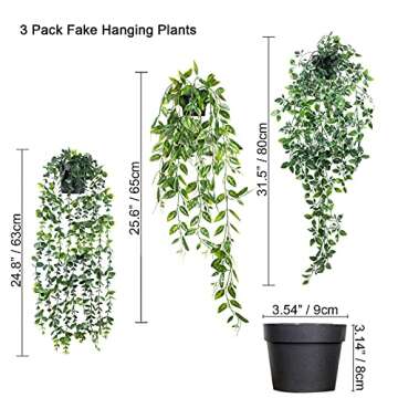 Artificial Hanging Plants, 3 Pack Fake Hanging Plants Potted Greenery Fake Plant Decor Fake Eucalyptus Vine, Mandala Vine in Pot for Wall House Room Patio Office Home Indoor Outdoor Decor