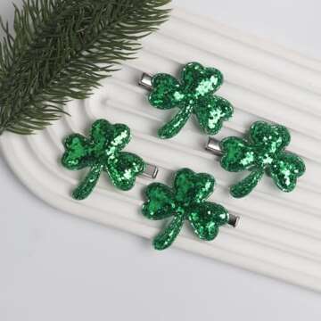 Totelux St. Patrick's Day Shamrock Hair Clips Sequins Hair Pins Irish Green Clover Hair Barrettes Glitter Alligator Clips for Women Girls Hair Accessories Holiday Party Supplies Gift 4PCS