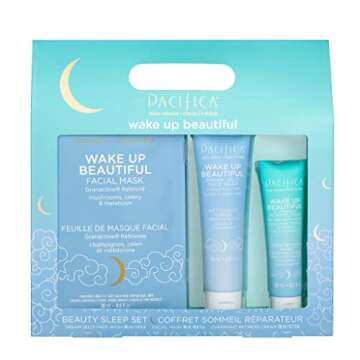 Pacifica Beauty | Wake Up Beautiful Beauty Sleep Set | Trial + Value Kit | 3-Piece Skin Care Gift Set | Travel Friendly | Face Wash/Cleanser, Overnight Retinoid Moisturizer, Face Sheet Mask | Vegan