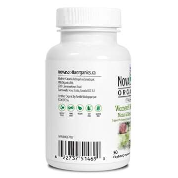 Nova Scotia Organics Women's MENA & Meno Balance Formula (30 caplets), Certified Organic and Vegan Support for Menopause with Dong Quai, Shatavari, Eleuthero, Red Clover, Black Cohosh and Chaste Tree