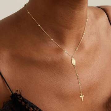 plucar Cross Necklace for Women - Gold Necklace for Women Necklaces for Women Layered Gold Necklaces for Women Gold Jewelry for Women Non Tarnish | Zircon | Bead | Y | Rosary