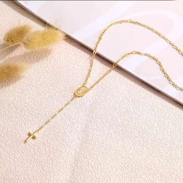 plucar Cross Necklace for Women - Gold Necklace for Women Necklaces for Women Layered Gold Necklaces for Women Gold Jewelry for Women Non Tarnish | Zircon | Bead | Y | Rosary