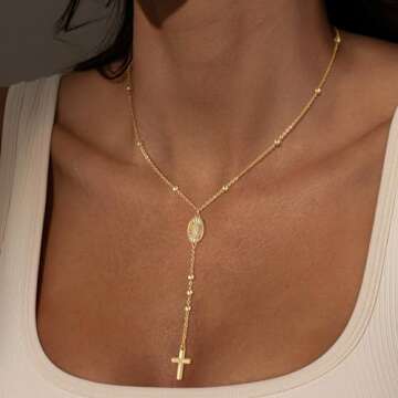 plucar Cross Necklace for Women - Gold Necklace for Women Necklaces for Women Layered Gold Necklaces for Women Gold Jewelry for Women Non Tarnish | Zircon | Bead | Y | Rosary