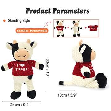 HWD 13'' Soft Cow Plush Dolls Stuffed Animals Toys Gifts for Kids, Toddler, Birthday, Valentines, Christmas (Standing/Clothes)