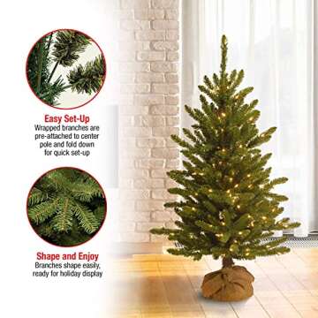 National Tree Company Pre-lit Artificial Mini Christmas Tree | Includes Small Lights and Cloth Bag Base | Kensington Burlap - 4 ft