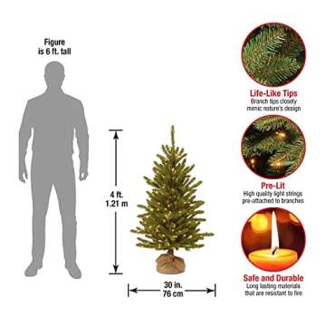 National Tree Company Pre-lit Artificial Mini Christmas Tree | Includes Small Lights and Cloth Bag Base | Kensington Burlap - 4 ft