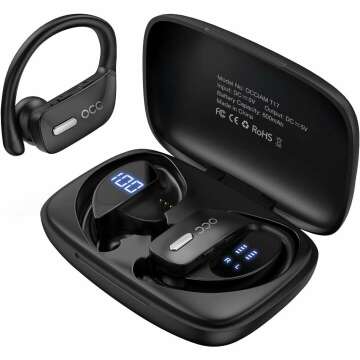 occiam Wireless Earbuds Bluetooth Headphones 48H Play Back Earphones in Ear Waterproof with Microphone LED Display for Sports Running Workout Black