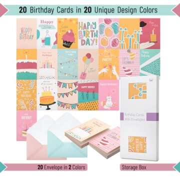 Mr. Pen- Assorted Birthday Cards with Envelopes, 20 Pack, 4 x 6 Inches, Birthday Cards Pack, Bulk Birthday Cards, Birthday Card Pack, Box of Birthday Cards, Greeting Cards Birthday