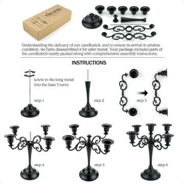 Elegant 5-Arms Black Metal Candle Holder - Home Decor