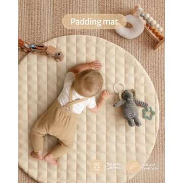 Blissful Diary Baby Play Gym Mat, Tummy Time Mat with 6 Detachable Toys for Stage-Based Sensory & Motor Skill Development, Baby Activity Mat Easy to Install, Baby Essentials Gift, Sandy Beige