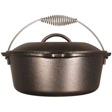 Lodge 5 Quart Pre-Seasoned Cast Iron Dutch Oven with Lid - Wire Bail Handle for Easy Transfer from Cooking Surface to Table - Use in the Oven, on the Stove, on the Grill or over the Campfire - Black