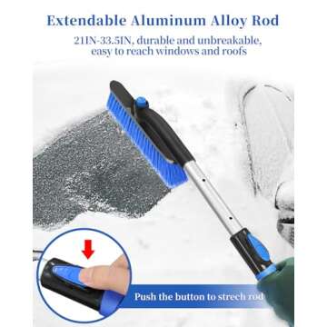 Auccutro Ice Scraper Brush for Car Windshield Window, Aluminum Extendable Snow Brush for Car Window with Foam Grip and 360° Pivoting, Soft Broom Head for SUV Truck Auto Vehicle Accessories