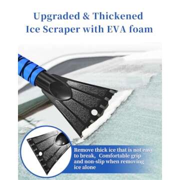 Auccutro Ice Scraper Brush for Car Windshield Window, Aluminum Extendable Snow Brush for Car Window with Foam Grip and 360° Pivoting, Soft Broom Head for SUV Truck Auto Vehicle Accessories