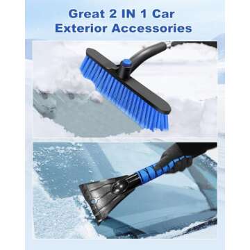 Auccutro Ice Scraper Brush for Car Windshield Window, Aluminum Extendable Snow Brush for Car Window with Foam Grip and 360° Pivoting, Soft Broom Head for SUV Truck Auto Vehicle Accessories