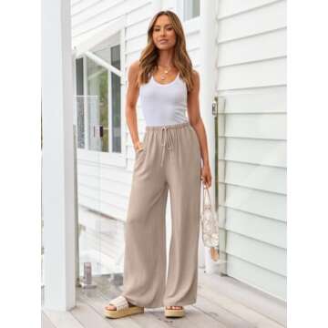 LILLUSORY Linen Wide Leg Pants Womens Palazzo Flowy Beach Vacation 2025 Summer Spring Outfits Clothes Trendy Casual Drawstring High Waisted Bohemian Cute Lightweight Trousers Pants with Pockets