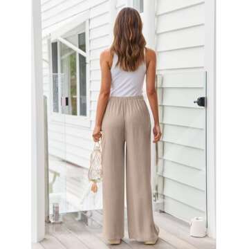 LILLUSORY Linen Wide Leg Pants Womens Palazzo Flowy Beach Vacation 2025 Summer Spring Outfits Clothes Trendy Casual Drawstring High Waisted Bohemian Cute Lightweight Trousers Pants with Pockets