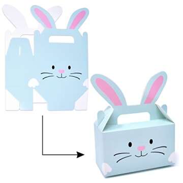 Gift Boutique 24 Pack Easter Treat Boxes Bunny Cardboard Favor Boxes with Handle Bunnies Rabbit Ears Basket Containers Cookie Goody Box Holder for Spring Kids School Classroom Party Decorations