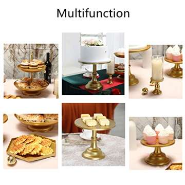 LIFESTIVAL 7 Pcs Gold Cake Stands Set Metal Cupcake Holder Candlestick Dessert Display Plate Serving Platter for Party Wedding Brithday Baby Shower Celebration Home Decoration