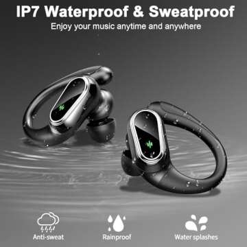 Wireless Earbuds Bluetooth Headphone Sport, 50Hrs Playtime Wireless Headphones with ENC Noise Canceling Mic, Over Ear Buds with Earhook Deep Bass, Digital Display, IP7 Waterproof for Running/Workout