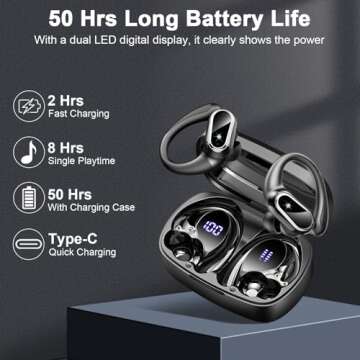 Wireless Earbuds Bluetooth Headphone Sport, 50Hrs Playtime Wireless Headphones with ENC Noise Canceling Mic, Over Ear Buds with Earhook Deep Bass, Digital Display, IP7 Waterproof for Running/Workout