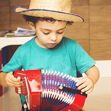 10 Keys Button Accordion for Kids,Mini Accordian Musical Instrument for Early Childhood Development,Gift for Family, Beginners Red