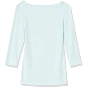 Amazon Essentials Women's Slim-Fit 3/4 Sleeve Solid Boat Neck T-Shirt, Aqua Blue, X-Small