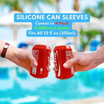 Can Covers that Look Like Soda, Silicone Sleeves for Cans, Can Wraps, Fits All 12FL OZ 355ml (Mixed, 4 Pack)