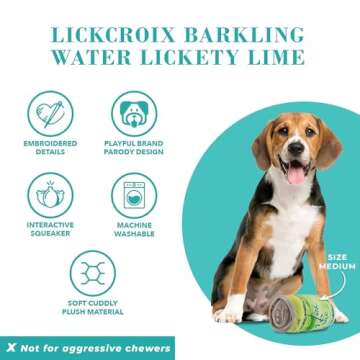 Haute Diggity Dog LickCroix Barkling Water Lickety Lime, Plush Designer Dog Toys with Interactive Squeaker, Stimulating Pet Enrichment, Machine-Washable & Safe Materials for All Breeds, Size Medium