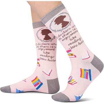 HAPPYPOP Jane Austen Gifts Literary Gifts for Women, Book Lover Gifts Reading Gifts for Readers, Funny Jane Austen Socks for Teen Girls