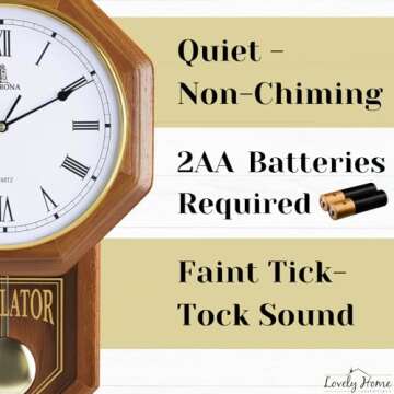 Pendulum Wall Clock Battery Operated - Regulator Clock - Wooden Schoolhouse Wall Clock with Pendulum - Wood Pendulum Clock - Decorative Wall Clocks for Living Room Decor, Home, Office and Gift 18x11