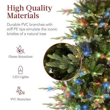 Best Choice Products 6ft Pre-Lit Artificial Aspen Christmas Tree, Noble Holiday Décor w/ 1,350 Branch Tips, 2-in-1 Multicolor LED Lights, Cordless Connection, Metal Stand