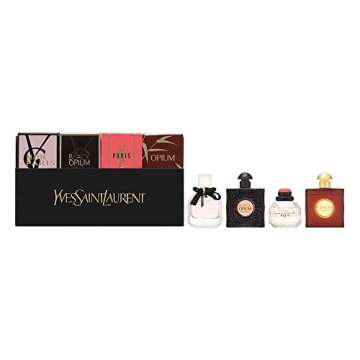 Yves Saint Laurent YSL Perfume Miniatures Travel Set for Women, Eau de Toilette & Eau de Perfume, Opium, Paris, Black Opium, Mon Paris, 7.5ml .25 oz.