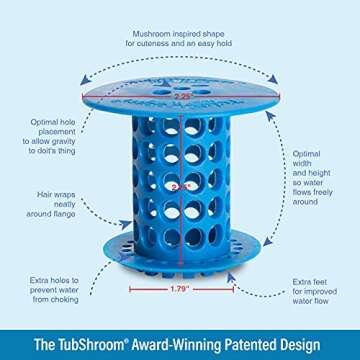 TubShroom Revolutionary Tub Drain Protector Hair Catcher/Strainer/Snare, Blue