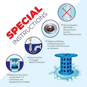 TubShroom Revolutionary Tub Drain Protector Hair Catcher/Strainer/Snare, Blue