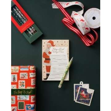 RIFLE PAPER CO. Santa's List Notepad & Mistletoe Gel Pen Set Bundle, Christmas Holiday Note Pad for To-Do Lists, Notes, and Diary Entries, Stationery Supply Gifts for Family and Friends