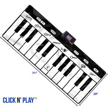 Click N' Play Mat with 24 Keys, 4 Unique Play Modes, 8 Musical Instrument Sounds | Music Mat Keyboard Toys | Floor Piano Pad Gift for Toddlers and Kids Ages 3-5,Black/White