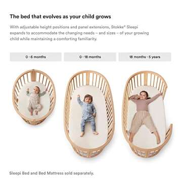 Stokke Sleepi Mini Bundle, Natural - Includes Crib/Bed, Mattress & Drape Rod - Suitable for Ages 0-5 Years Old - Adjustable & Stylish