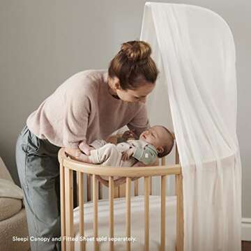 Stokke Sleepi Mini Bundle, Natural - Includes Crib/Bed, Mattress & Drape Rod - Suitable for Ages 0-5 Years Old - Adjustable & Stylish