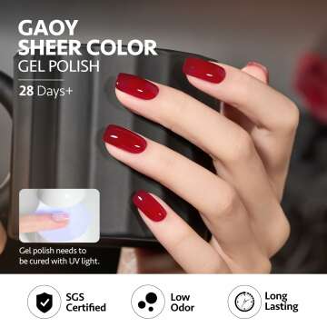 GAOY Wonder Color Jelly Gel Nail Polish of 6 Transparent Black Red Hot Pink Green Brown Colors Sheer Gel Polish Kit for Salon Gel Manicure and Nail Art DIY at Home